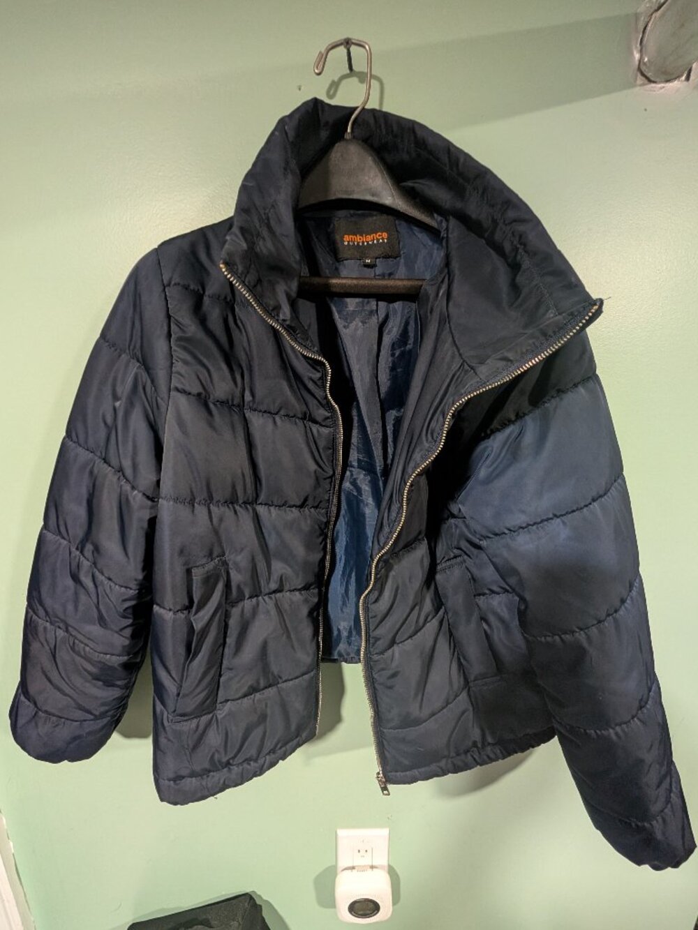 Ambiance Outerwear Zip Up Navy Blue Light Puffer Jacket Womens Size Medium